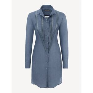 100% CAPRI Camicia Royal 100% Pure Linen Shirt Dress Size S Denim Blue Color